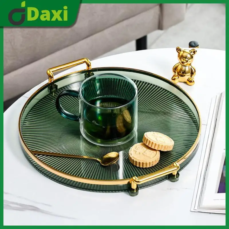 

Tray Containers Coffee Table Tea Cup Storage Plate With Handles Light Luxury Round Storage Tray Creative Storage Trays