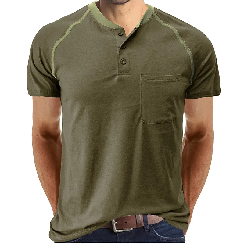 

Men's Spring Summer T-Shirts Short-sleeved Button Henley CollarSolid Color Pocket Top Fashion Casual tShirt clothing camiseta