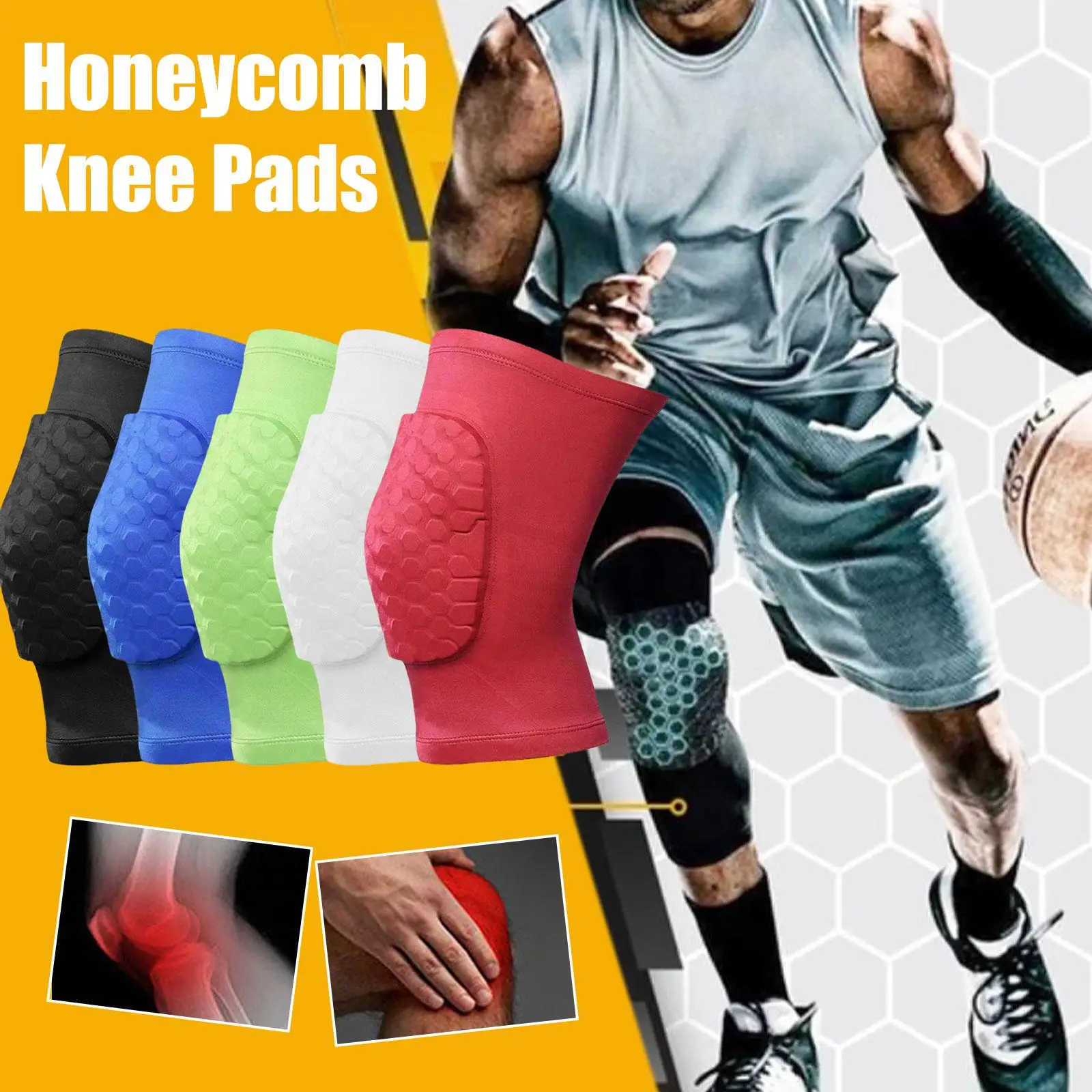 

1pc Sports Knee Pads Honeycomb Anti-collision Knee Brace Basketball Breathable Leg Sleeve Outdoor Riding Sport Protector Kneepad