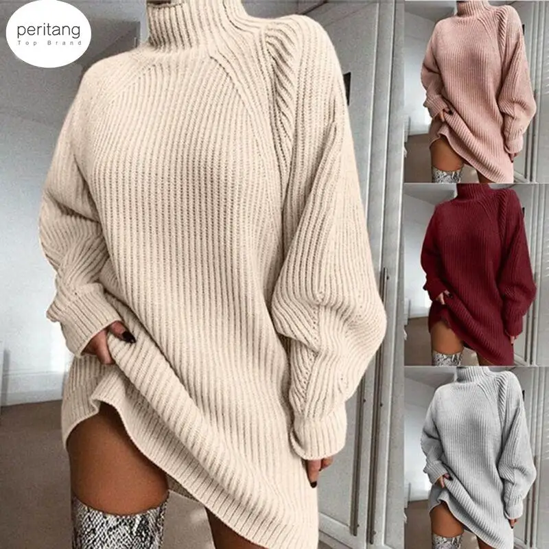 

Новинка 2023, осенние платья, женское трикотажное мини-платье-свитер с воротником-стойкой, зимние женские короткие платья с длинным рукавом, повседневные платья