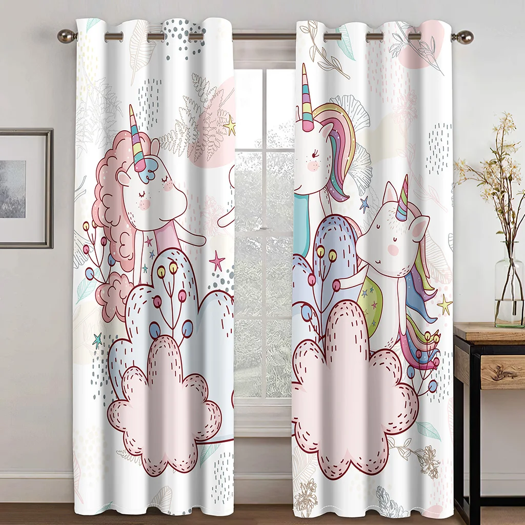 

Kit de cortina opaca 3D de unicornio rosa pálido, cortinas para el hogar, sala de estar y dormitorio de niños y niñas