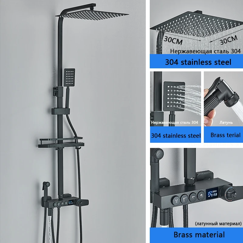 

Термостатический смеситель для душа, Набор смесителей для ванной комнаты с цифровым дисплеем, Душевая система, набор для Дождевого душа, Современный душ для ванной комнаты