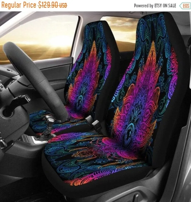 

Colorful Lotus Mandala, Car Seat Cover, 2 Front Seat Covers, Hippie Spiritual, Car Accessories, Floral, Car Covers, Seat Covers
