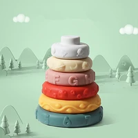 6pcs baby toy soft building blocks silicone stacking blocks round shape silicone construction toy rubber teethers montessori toy