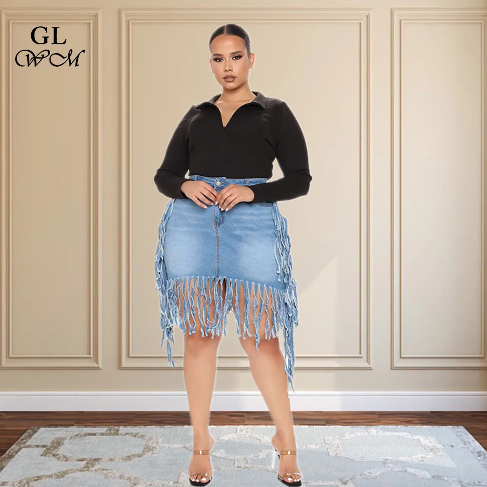 

XL-5XL Vintage Tassel Sexy Short Skirt Knee Length Plus Size Women's Denim Casual Summer Clothes Wolesale Dropshipping
