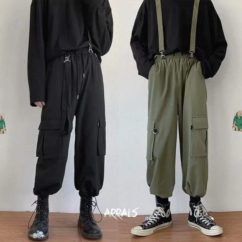 

Solid Color Men's Casual Pants Unisex Safari Style Overalls Loose Straight Leg Gusset Ankle Length Cargo Pants