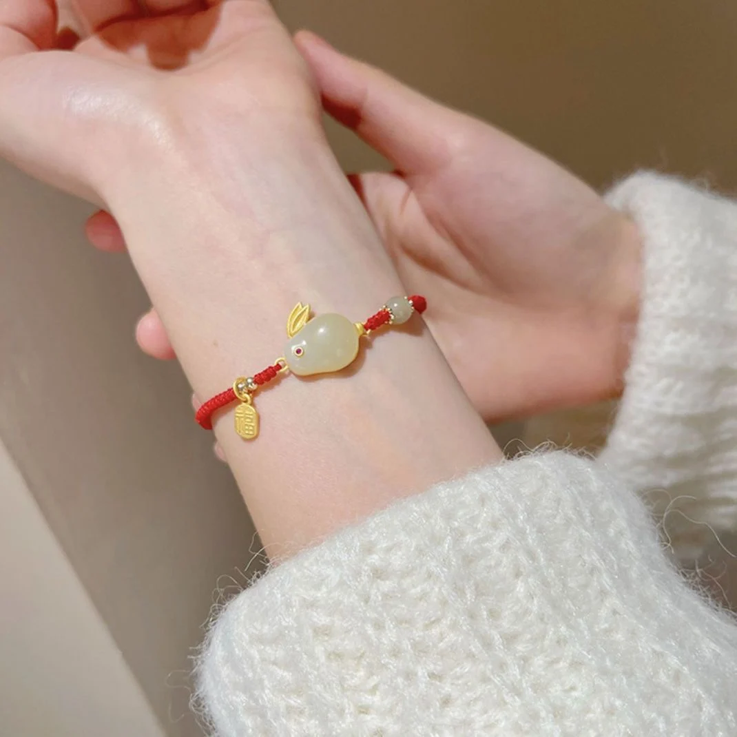 

Hotan Jade Rabbit Bracelet Red Rope Good Luck Woven Hand Rope 2023 New Gift friendship bracelets