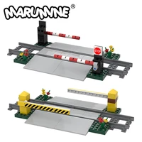 marumine bricks moc train crossing railroad aisel model set sliding bar with 53401 straight tracks city view building blocks toy