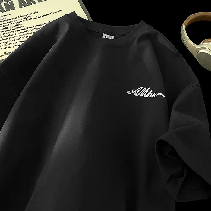 Pure Cotton Short Sleeve Letter Print T-Shirt Women's Loose Fashion Summer Top Belly Covering Large Size Shirt |