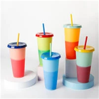 5pcsset 710ml reusable straw cups plastic background color changing cold bottles protable outdoor drink tools for coffee juice