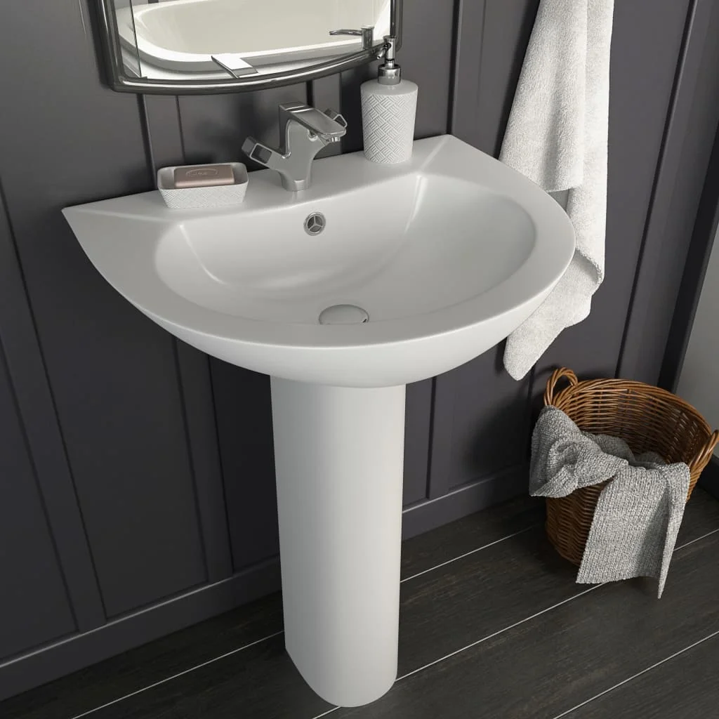 

Freestanding Washbasin with Full Pedestal 520x440x190mm Glazed Ceramic Sink Tap Hole Dia.35mm For Bathroom Washroom or Mudroom