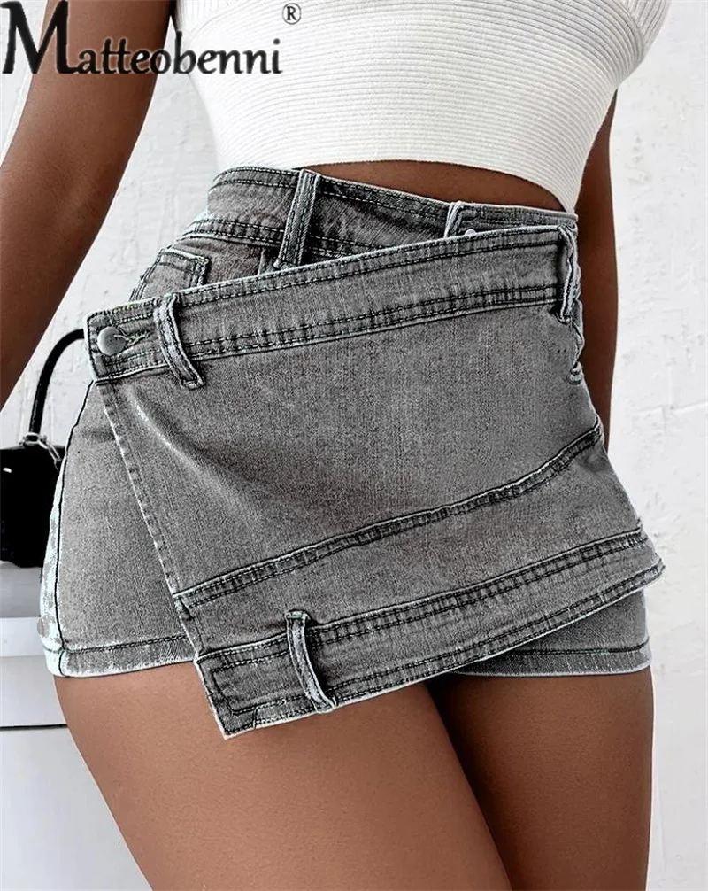 Fashion Trend Korean Version Denim Shorts Ladies Summer Casual Streetwear Women's Irregular Button Splicing Three Quarter Pants