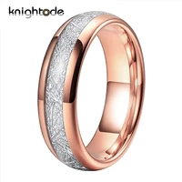 6mm rose gold tungsten wedding band white meteorite inlay for women engagement rings dome polished dropshipping