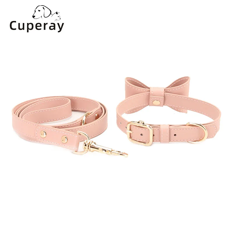 

Dog Collar and Leash Set,Soft and Easy To Clean Vegan Leather with Detachable Bow Decoration for Small Medium Large Dog Supplies