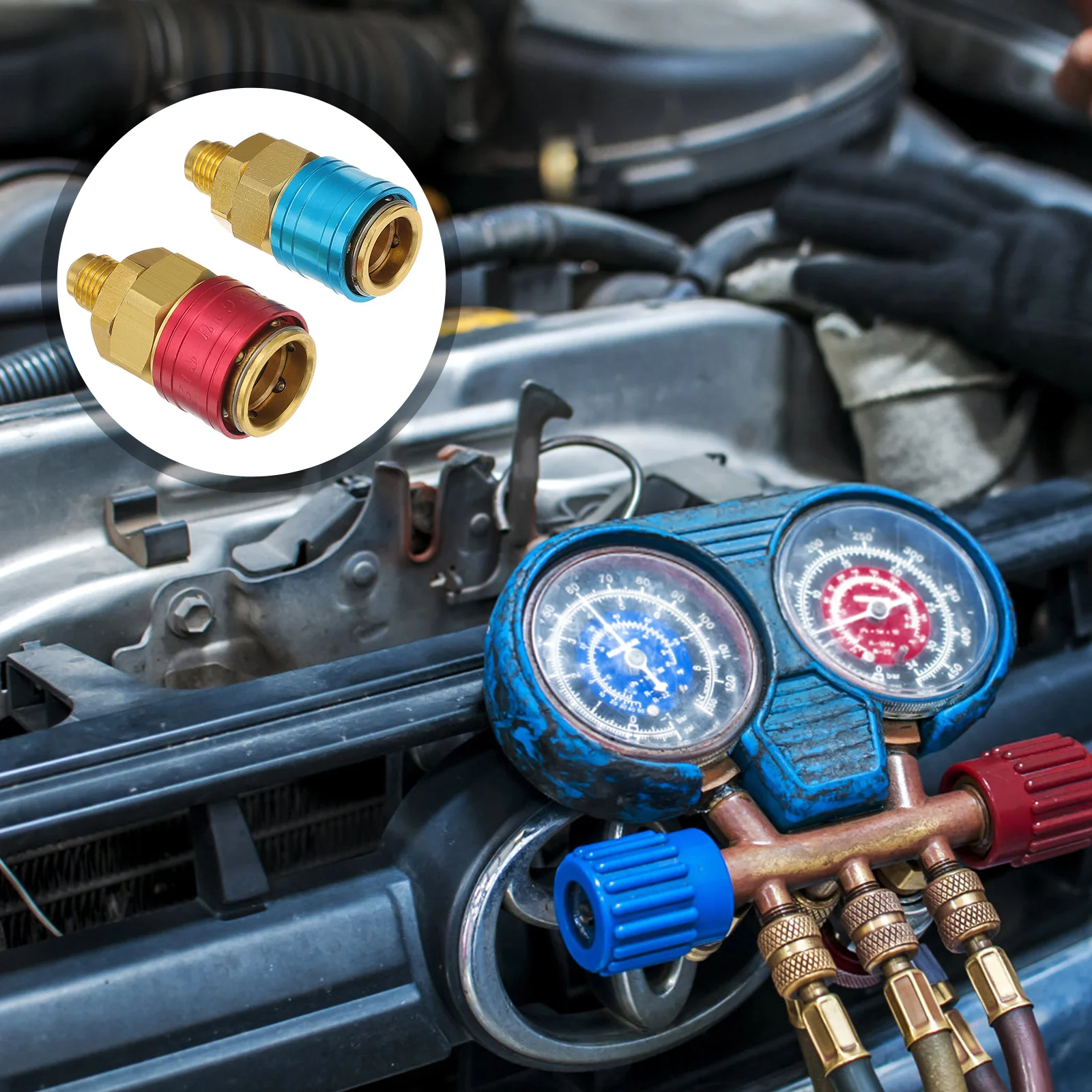 

2 PCS Hose Car Air Conditioner Adapter Connector Conditioning High Low Pressure R134