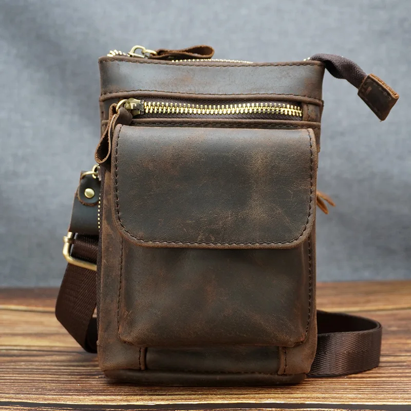 2022 Leather Mobile Phone Pockets Niche Simple Mini Shoulder Messenger Bag Wear-resistant Men's Waist Bag