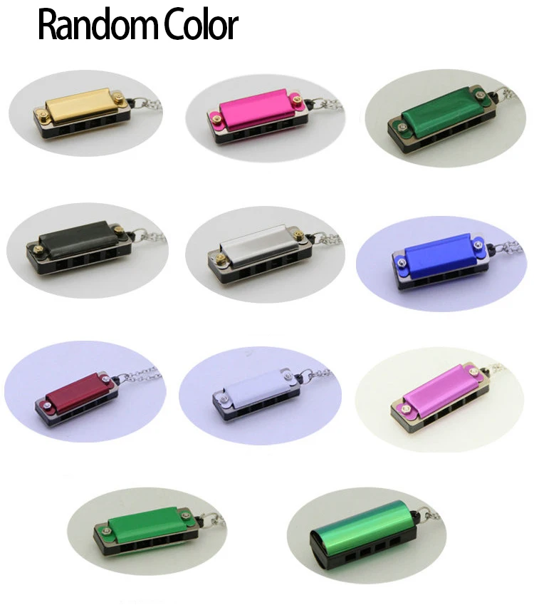 

Mini 4 Hole 8 Tone Harmonica Metal Necklace Design Chain Toy Gift Color Random