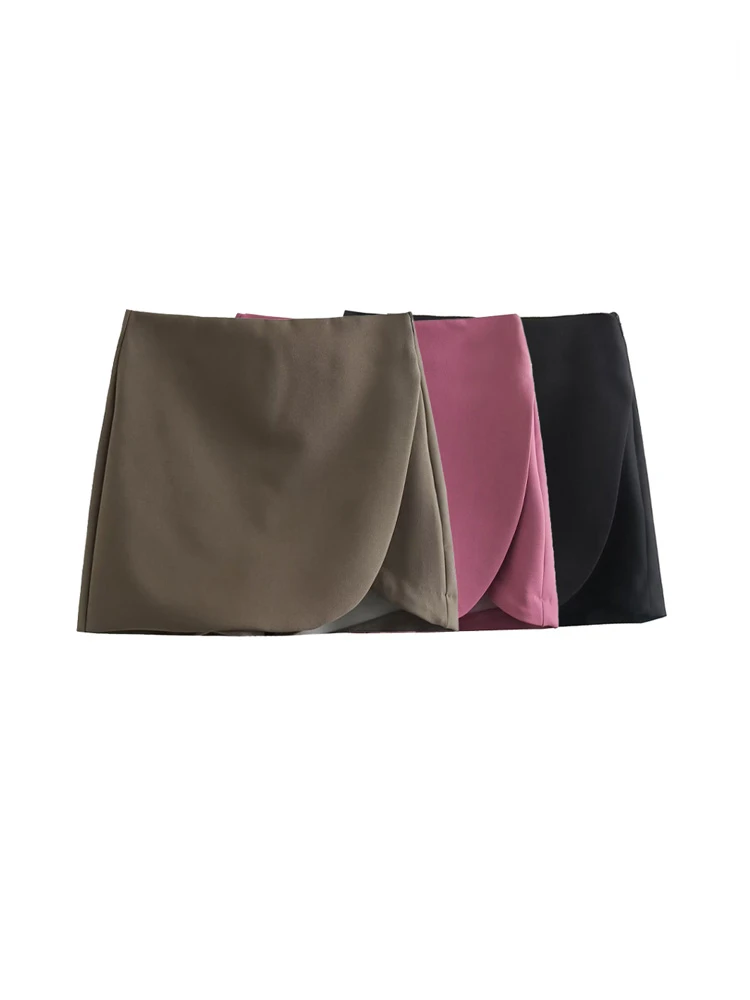 TRAF Women Fashion Pareo Style Shorts Skirts Vintage High Waist Side Zipper Female Skort Mujer summer Harajuku Casual Pants