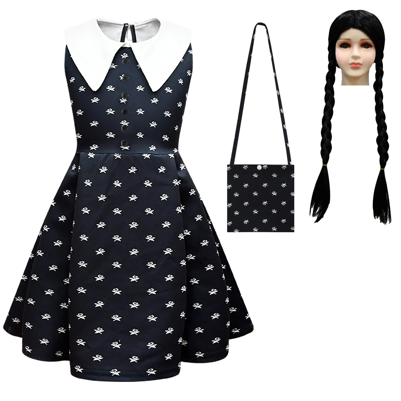 

Wednesday Carnival Party Dress 2023 Costumes For Girls Dress Kids White Collar Printing Sleeveless Vestidos Ball Gowns Dark Girl