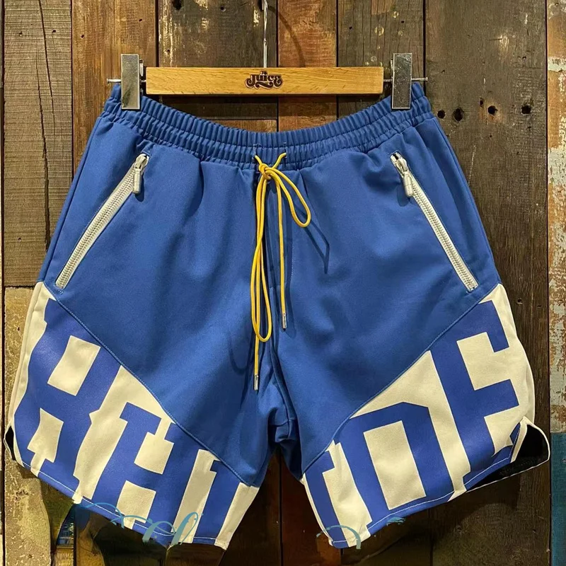

Men Women Shorts 1:1 Patchwork Drawstring Zipper Oversize RHUDE Mesh Short