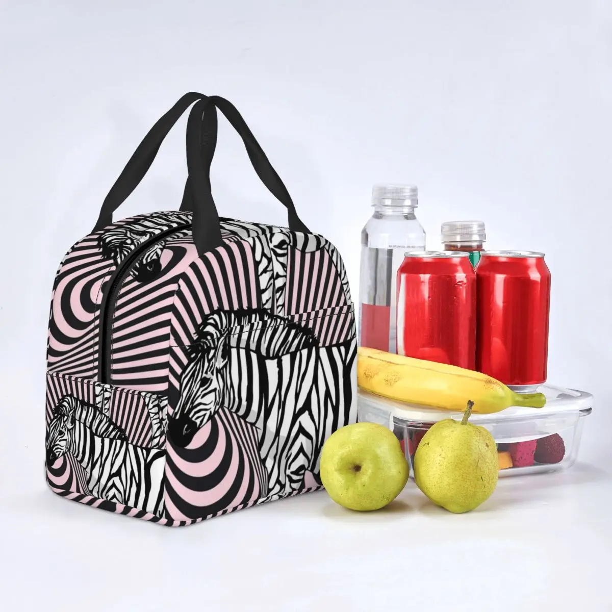 

Zebra Print Watercolor Lunch Bag with Handle Trendy Abstract Stripes Aluminum Cooler Bag Cool Carry Camping Thermal Bag