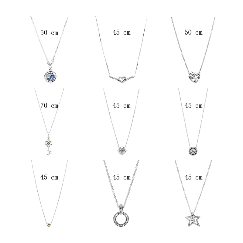 

Silver 925 Pendants Necklaces For Women Fine Jewelry Earth Wishbone Heart Family Tree Key Flower Circle Star Link Chain Colliers