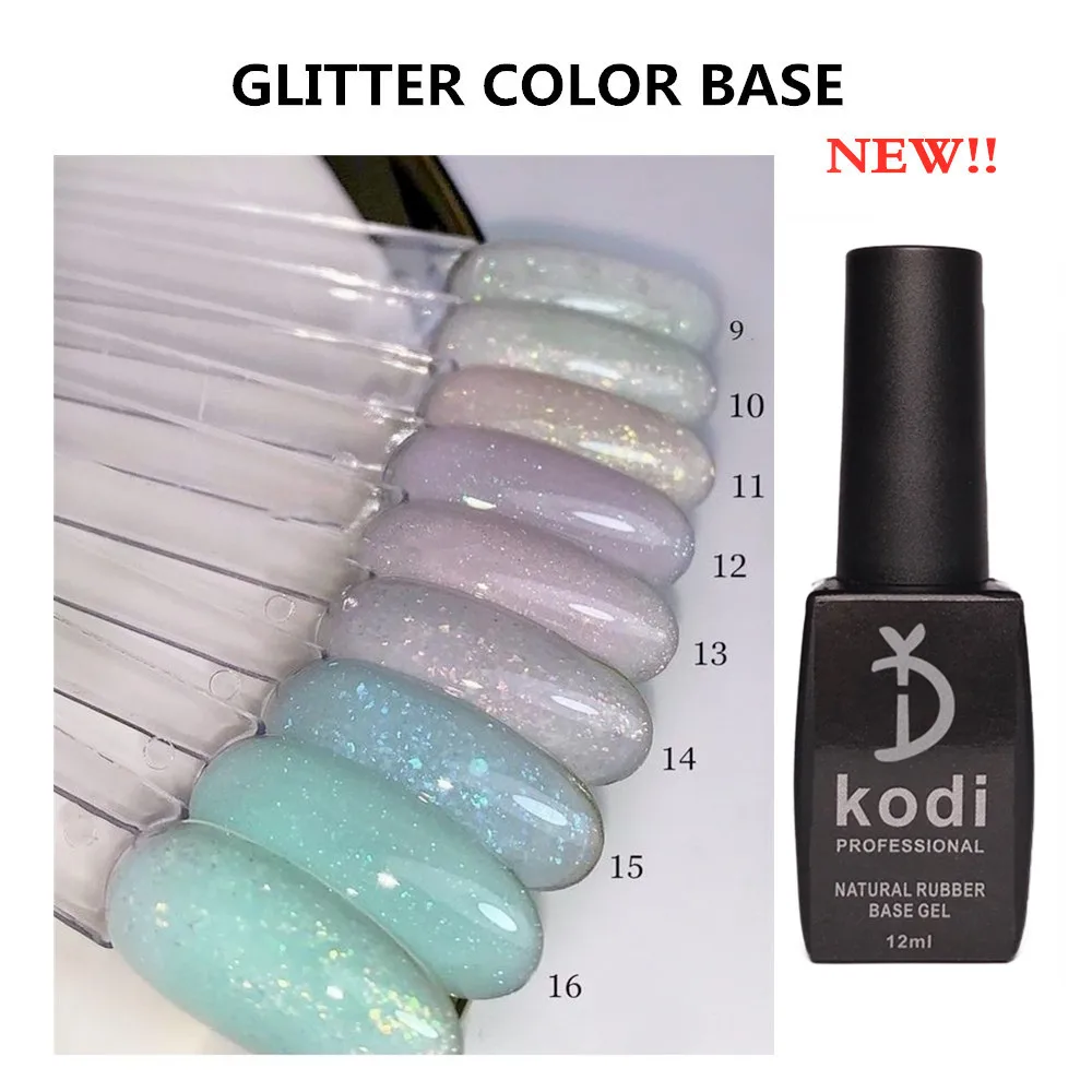 KODI New Arrived 12ML Glitter Rubber Base Coat 5 Colors Gel Nail Polish Set Nail Art Varnish Hybrid Hot Gel Varnishes for Nail