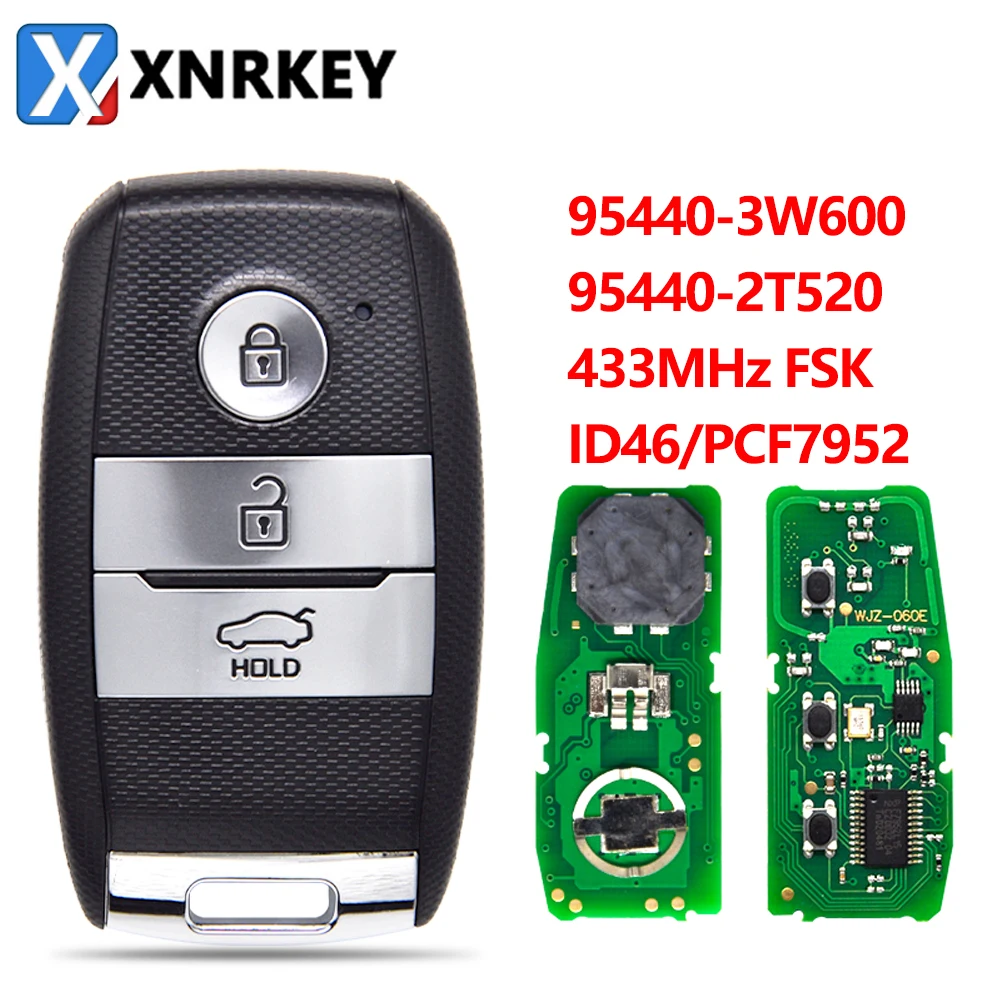 

XNRKEY 3BTN Car Remote Key PCF7952/ID46 Chip 433Mhz for Kia Picanto Morning Optima Sportage Sorento 2014-2016 95440-3W600/2T520
