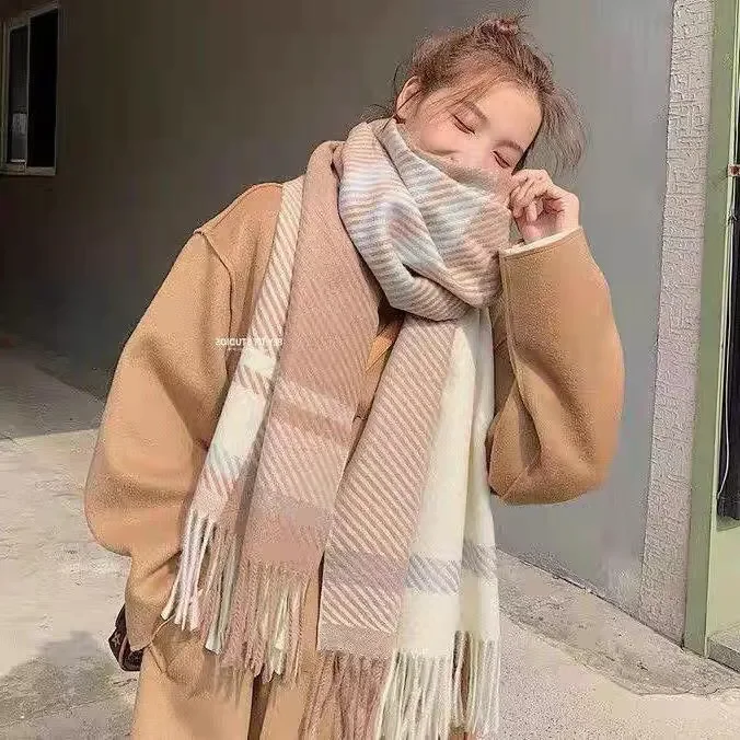 Новинка 2025 женский шарф на осень и зиму винтажный клетчатый в стиле преппи