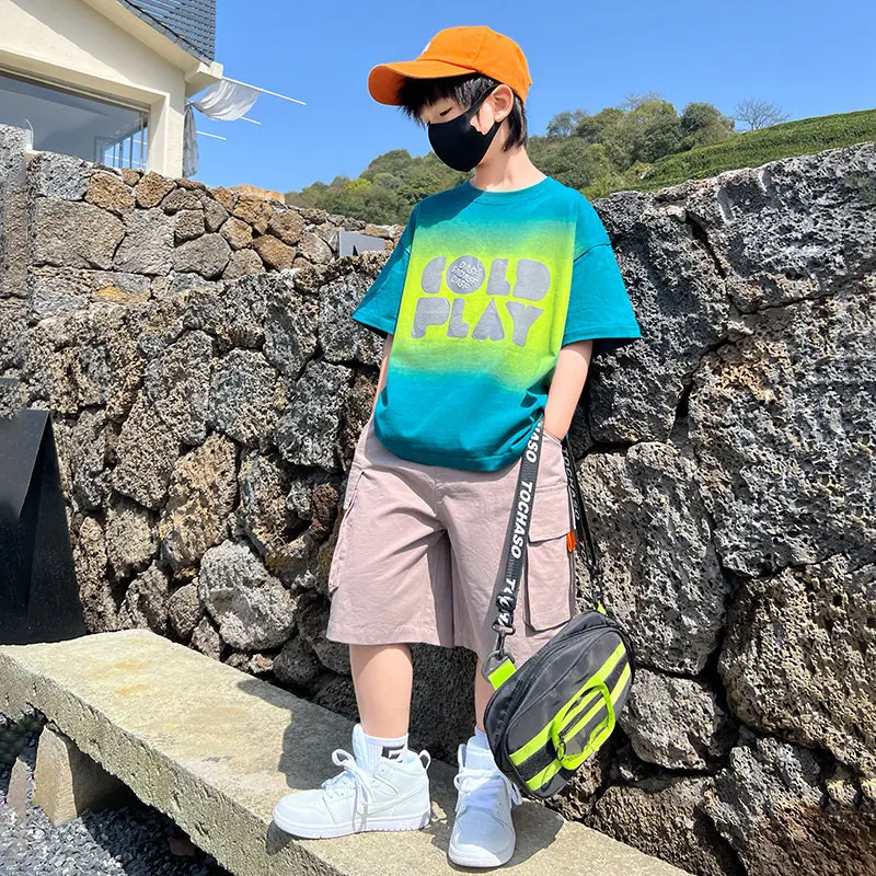 2022 Children's Clothing Sets Summer Letter Print T Shirt+Shorts Cool Clothes for Teenage Boys Tracksuit Casual Streetwear Suits