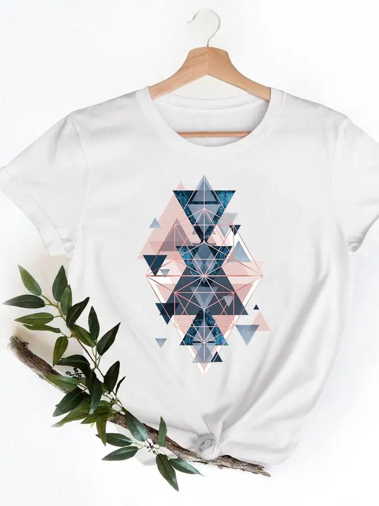 

Geometric Short Sleeve Ladies Print T-shirts 90s Love Clothing Women T Clothes Summer Casual Fashion Female Graphic Tee