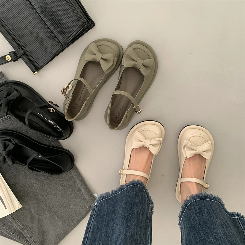 

2022 Design Bowtie Women Mary Jane Shoes Spring Summer Shoes Fashion Ankle Strap Female Shallow Flats Heel Woman Sandals