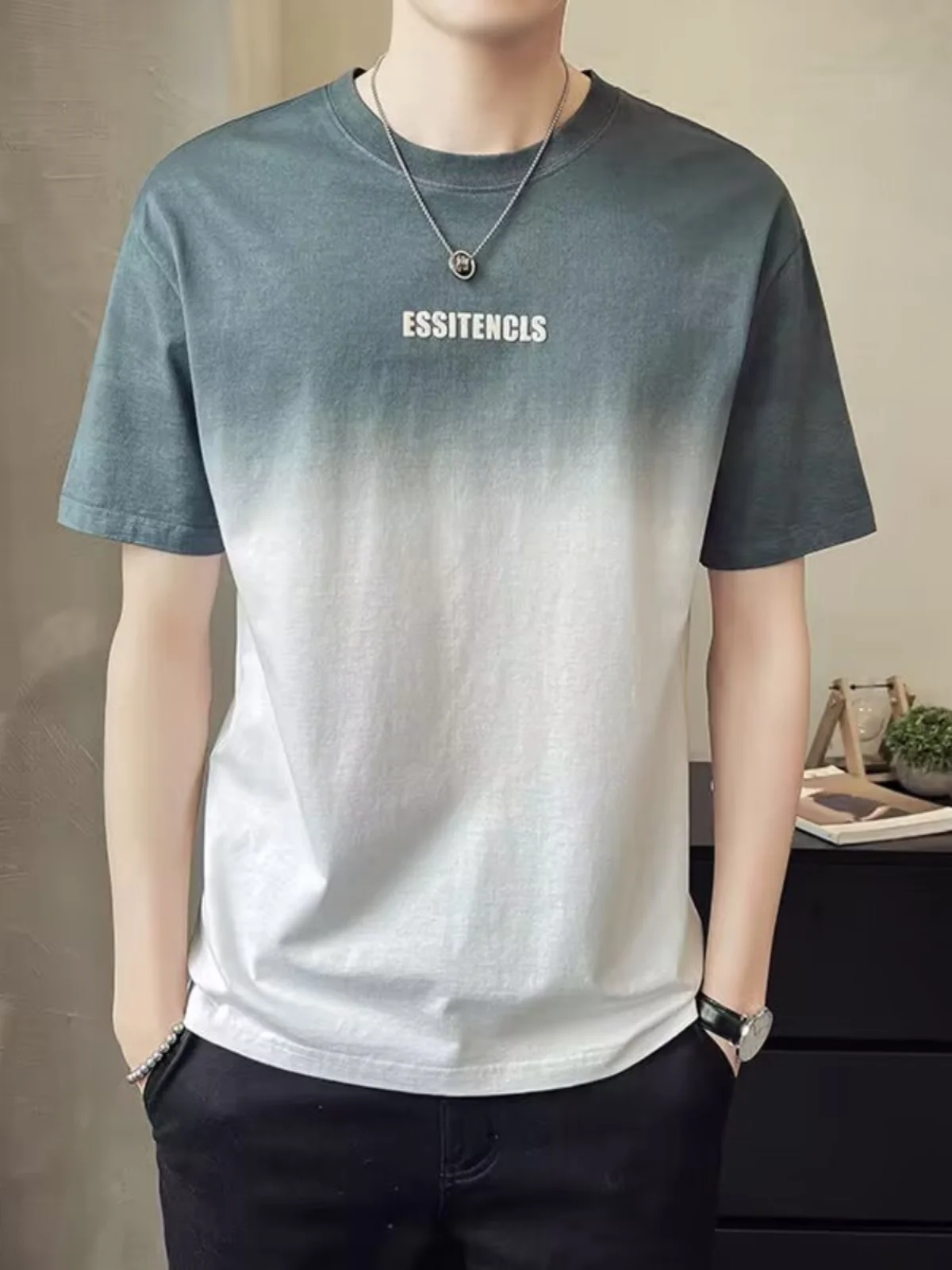 Men's Youth Plus size Modal Cotton T-shirt Short sleeve Summer Ice Silk Gradient Color Thin Half Sleeve Casual Top