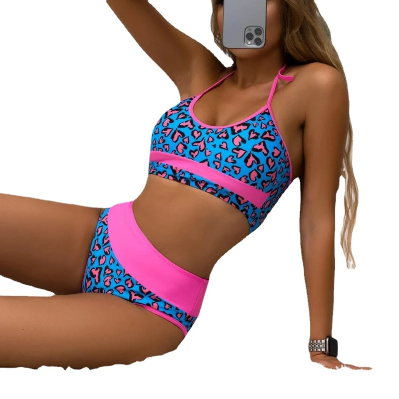 

Leopard Print Split Bikinis Swimsuit Women Thong Sexy Lingerie Strappy Bra Top Bikini Set Ladies Underwire Panties Swimming Suit