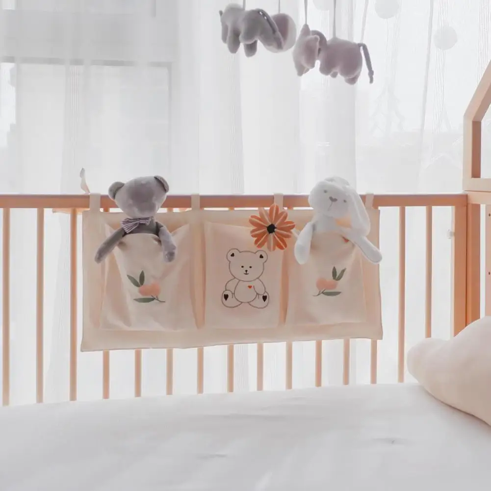 

Сумка для хранения детской кроватки, Многофункциональный мягкий легкий органайзер для детской кровати с мультяшной вышивкой для спальни, о...