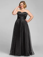 plus size black a line evening formal dress sweetheart beading satin organza prom party gowns robe de soiree vestidos festa