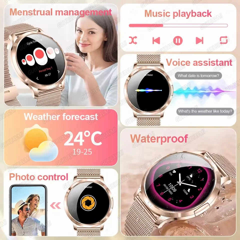 Новые ультратонкие умные часы для женщин с AMOLED-дисплеем, функцией ответа на звонки, сообщений, отслеживания здоровья и спортивных показателей, подарок для женщин, музыкальные цифровые часы (art.: 3920db5bd0876) - 3920db5bd0876