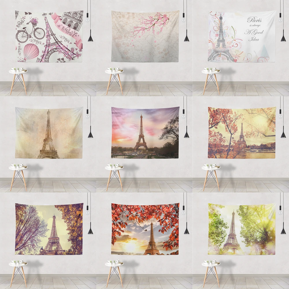 

Красивый гобелен в виде цветущей вишни, башни Парижа, настенные гобелены в стиле хиппи для украшения дома, гостиной, спальни, общежития