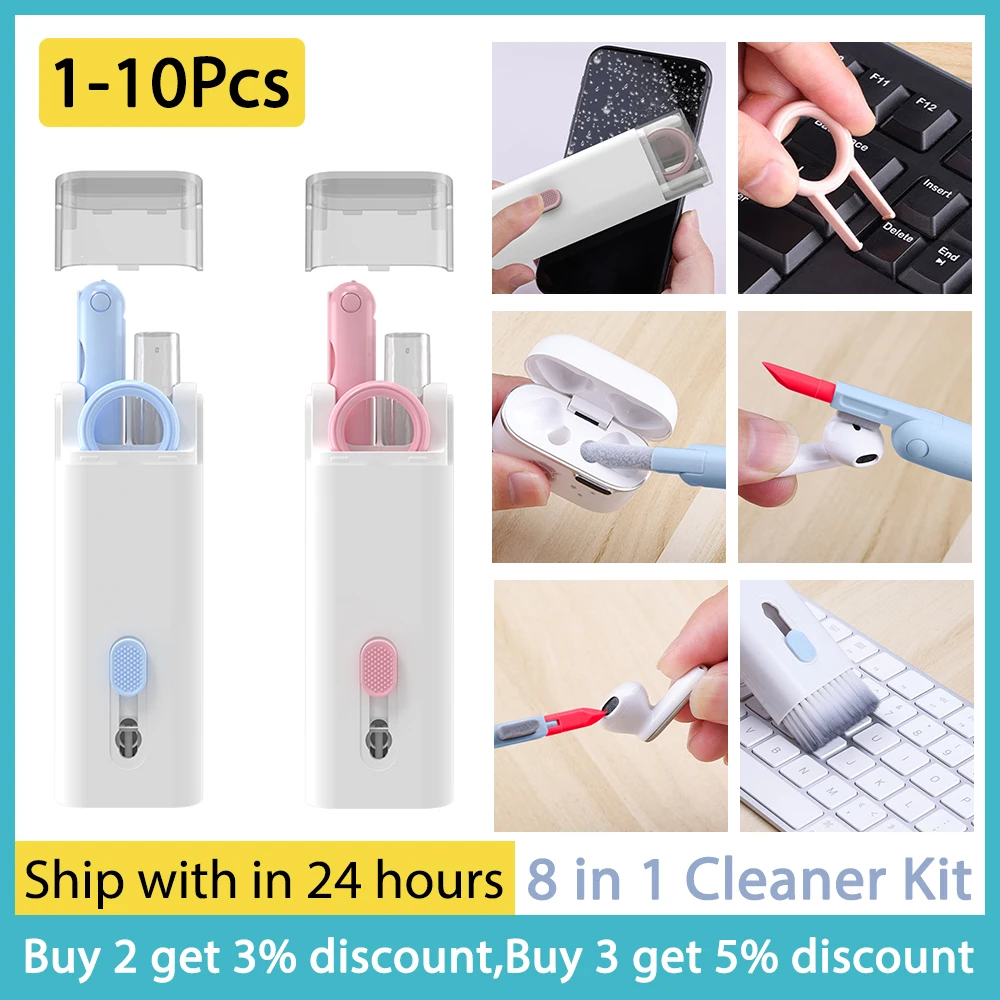 

1-10Pcs 8 in 1 Earphones Cleaner Kit Cleaning Pen Key Puller Brush Earbuds Case Cleaning Tools for Airpods Keyboard Notebook