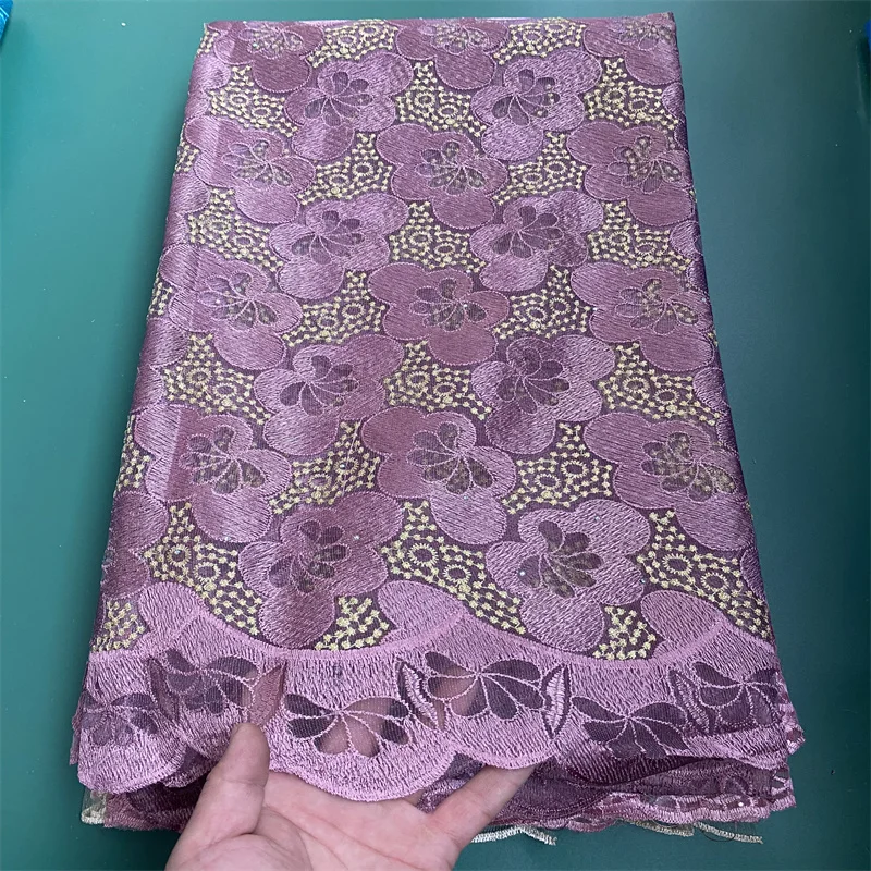 

5 Yard Newest Hot Selling French Lace With Beads African Tulle Cord Lace Net Embroidered Fabric For Wedding Party 3L20