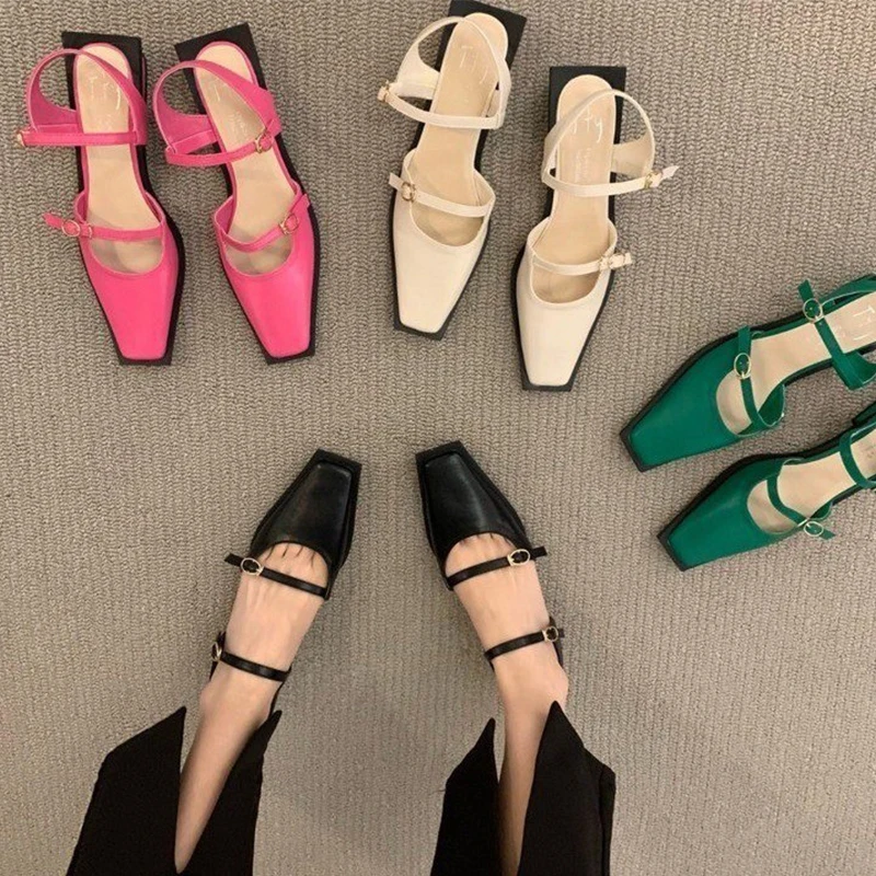 

Босоножки женские на низком каблуке, из ПУ кожи, с квадратным носком