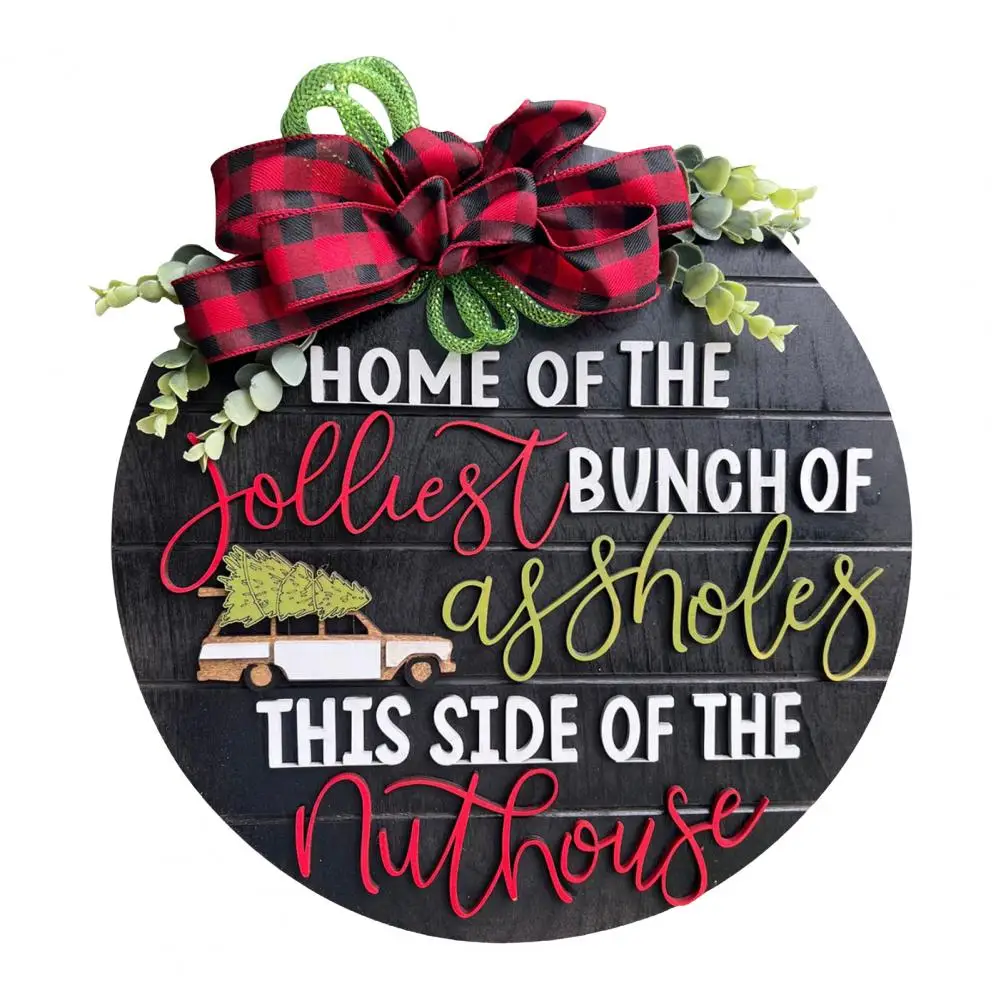 

Fashion Round Christmas Sign With Bowknot 3D Sticking Letter Wooden Xmas Hanging Sign Home Door Decoration Wreath For Daily Life