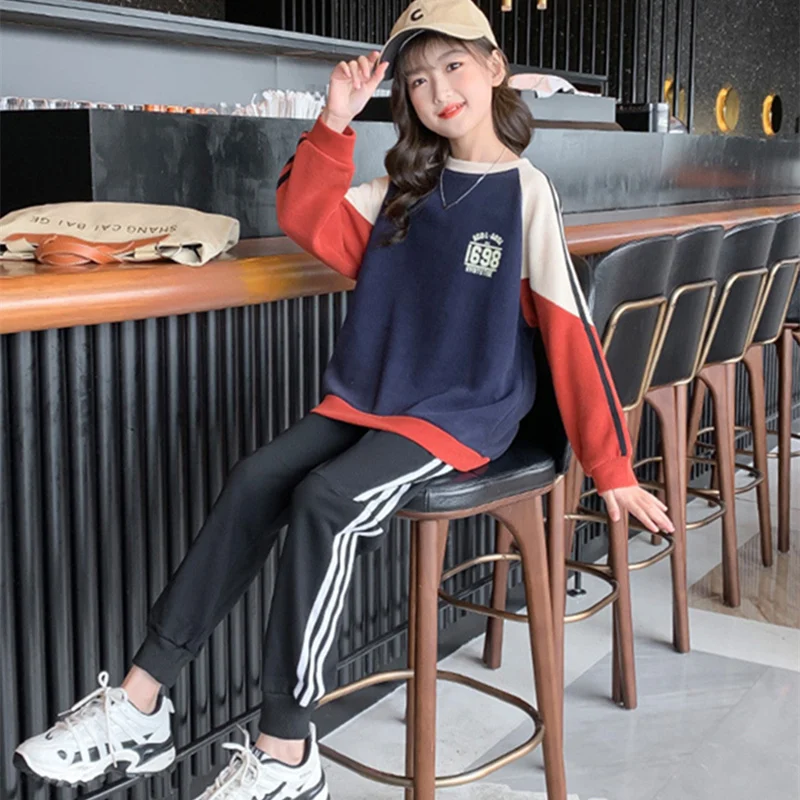 

Girls Suit Sweatshirts +Pants 2Pcs/Sets 2022 Scoop Spring Autumn Toddler Kids Teenagers Cotton Tracksuit Sport Suits Children Cl