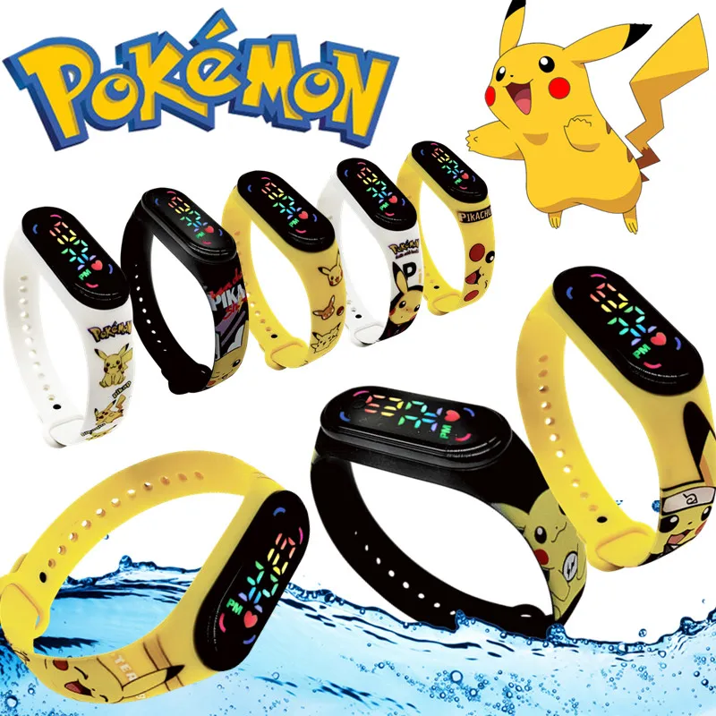 Светодиодные цифровые часы Pokemon Pikachu, фигурка аниме, водонепроницаемые детские часы, игрушки для мальчиков и девочек, новогодние и рождественские подарки