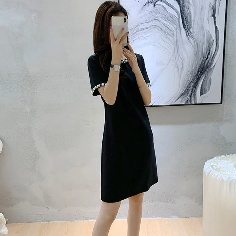 Женская черная юбка с бусинами Элегантное маленькое элегантное платье-мини в