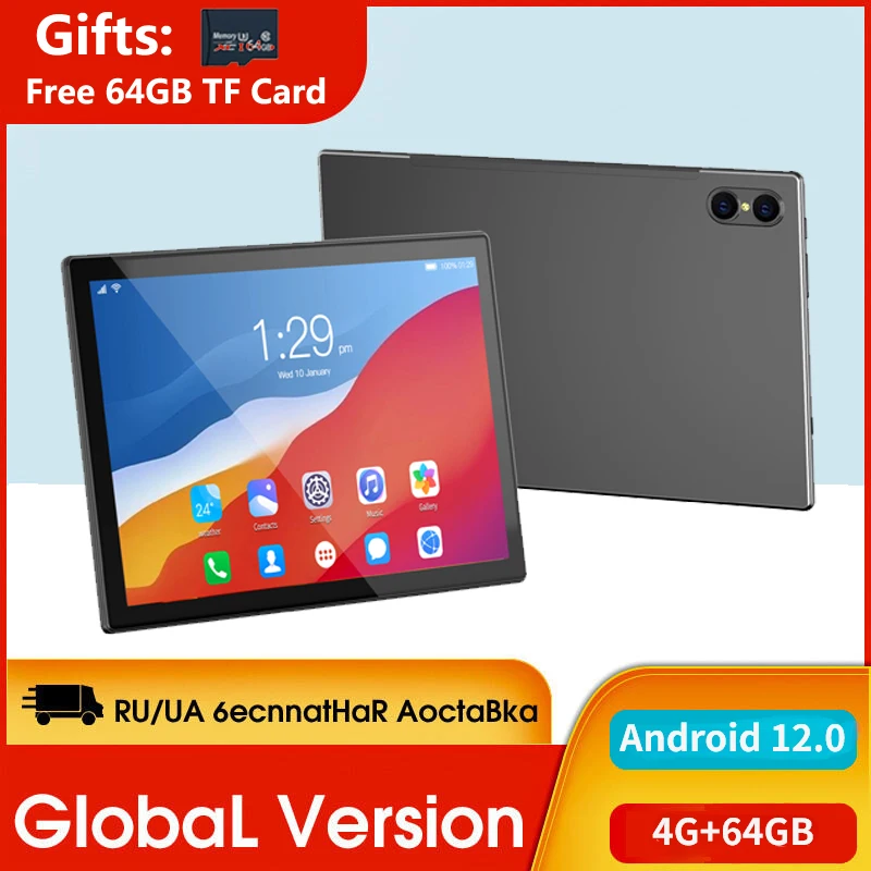 

Android 12.0 Tablet PC New 10.1 Inch 4G+64GB+Free 64GB TF card Tablet PC Storage HD WIFI Dual SIM Gaming Tablet PC for Gifts
