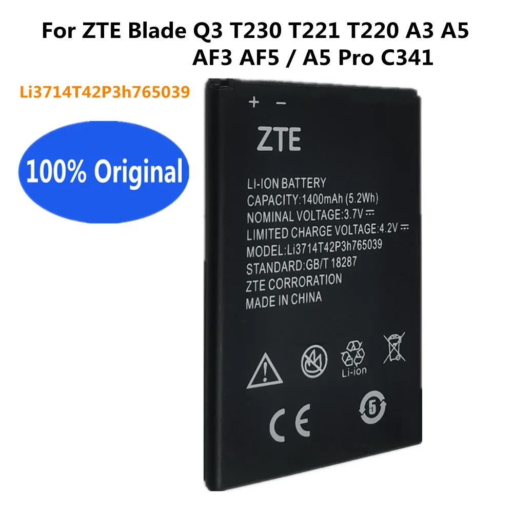 

New Li3714T42P3H765039 Battery For ZTE Blade Q3 T230 T221 T220 A3 AF3 A5 AF5 A5 Pro Mobile Phone Replacement Batteries 1400mAh