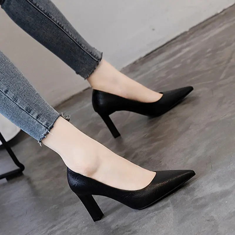 8CM Thick-heeled Shoes Women's Spring 