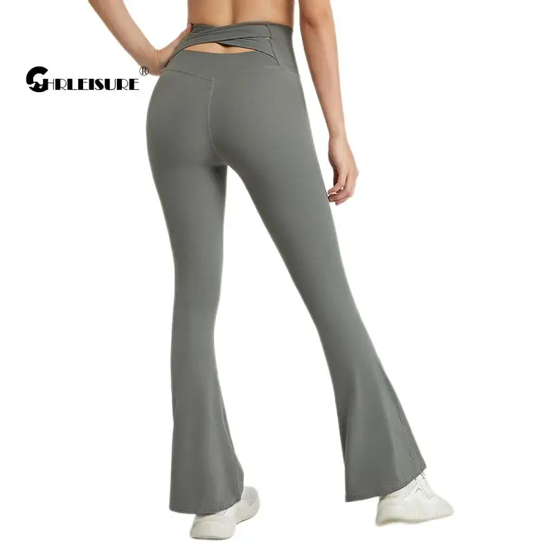 

CHRLEISURE Crisscross Cut Out Flare Yoga Pants High Waisted Sports Leggings Butt Lift Scrunch Workout Tights Women Gym Clothing