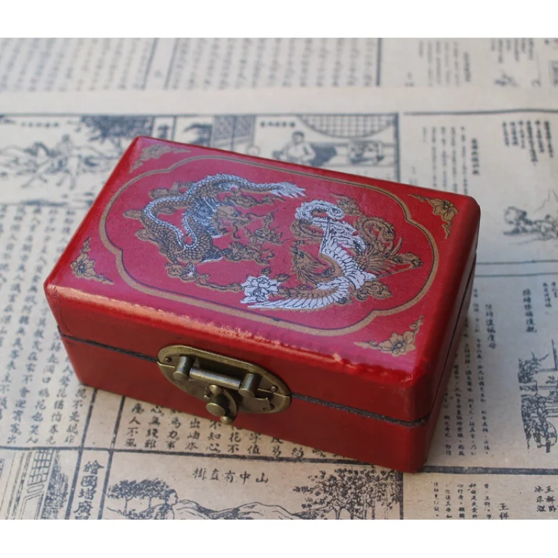 

Винтажная шкатулка для ювелирных изделий, античная шкатулка для хранения, деревянная шкатулка в старинном стиле с рисунком дракона и феникса, подарочная шкатулка для фитнеса